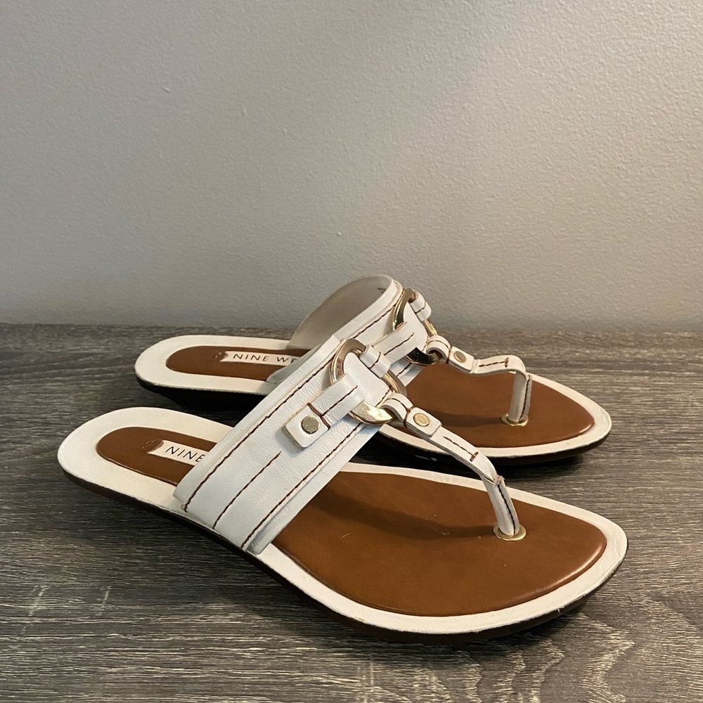 Nine West White Leather Sandals